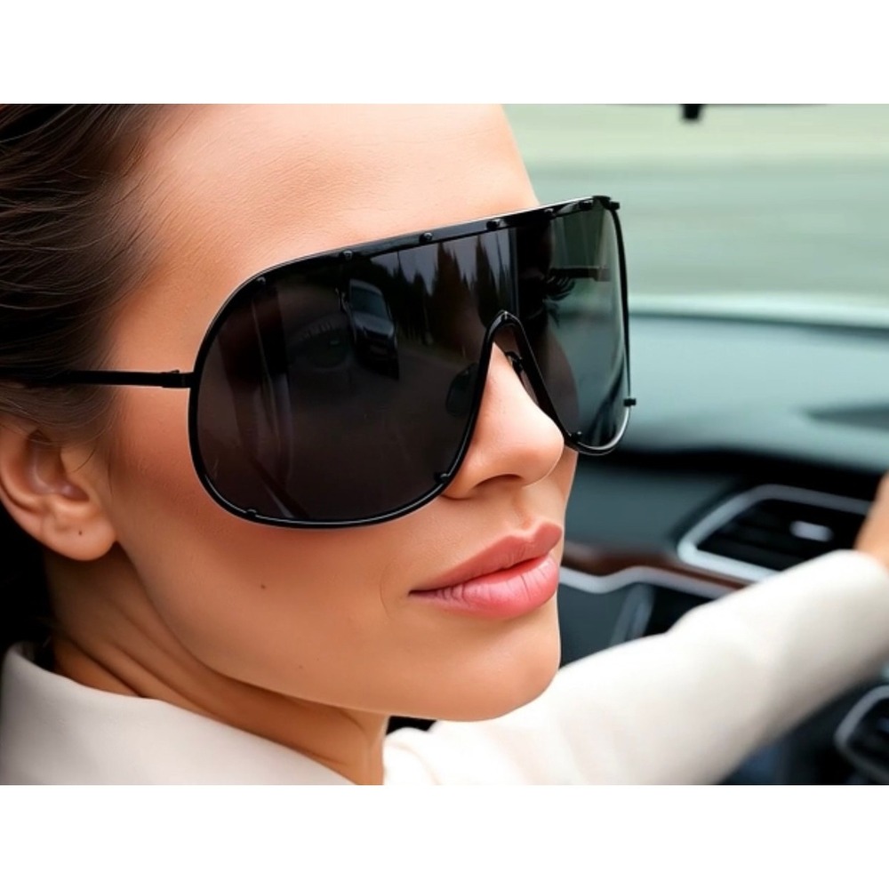 Polarized UV400 Extra Oversize Top Metal Half Rim Shield Mask‎ Style Sunglasses